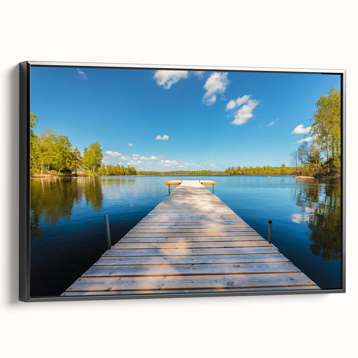 Black and white framed canvas depicting a vintage Swedish landscape, ideal for bedroom wall decor.