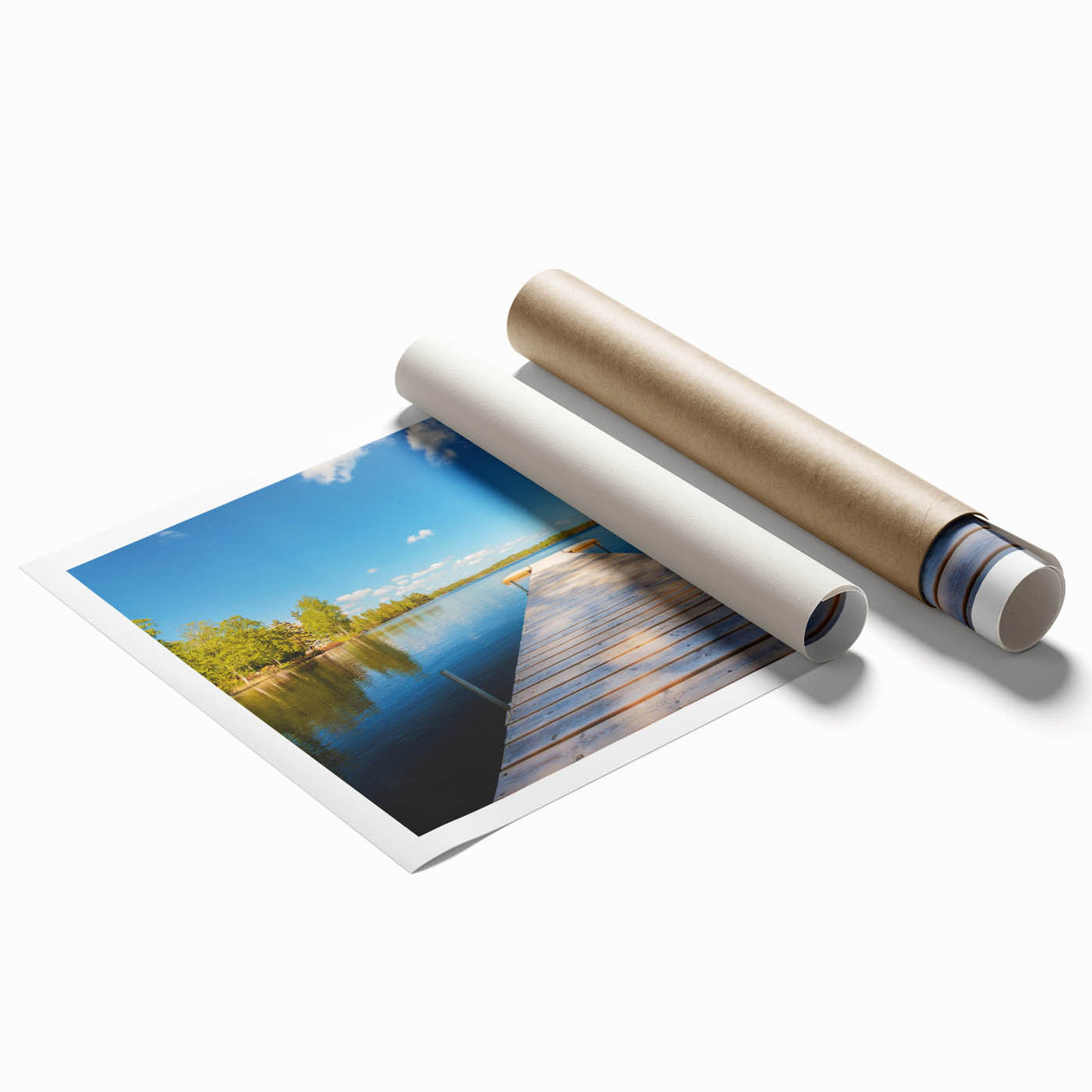 Extra large rolled print of a serene Swedish landscape in soft pastel shades, suitable for classy bathroom wall art.