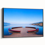 Black and white framed canvas of Geneva landscape with vintage poster art style, suitable for bedroom wall decor.