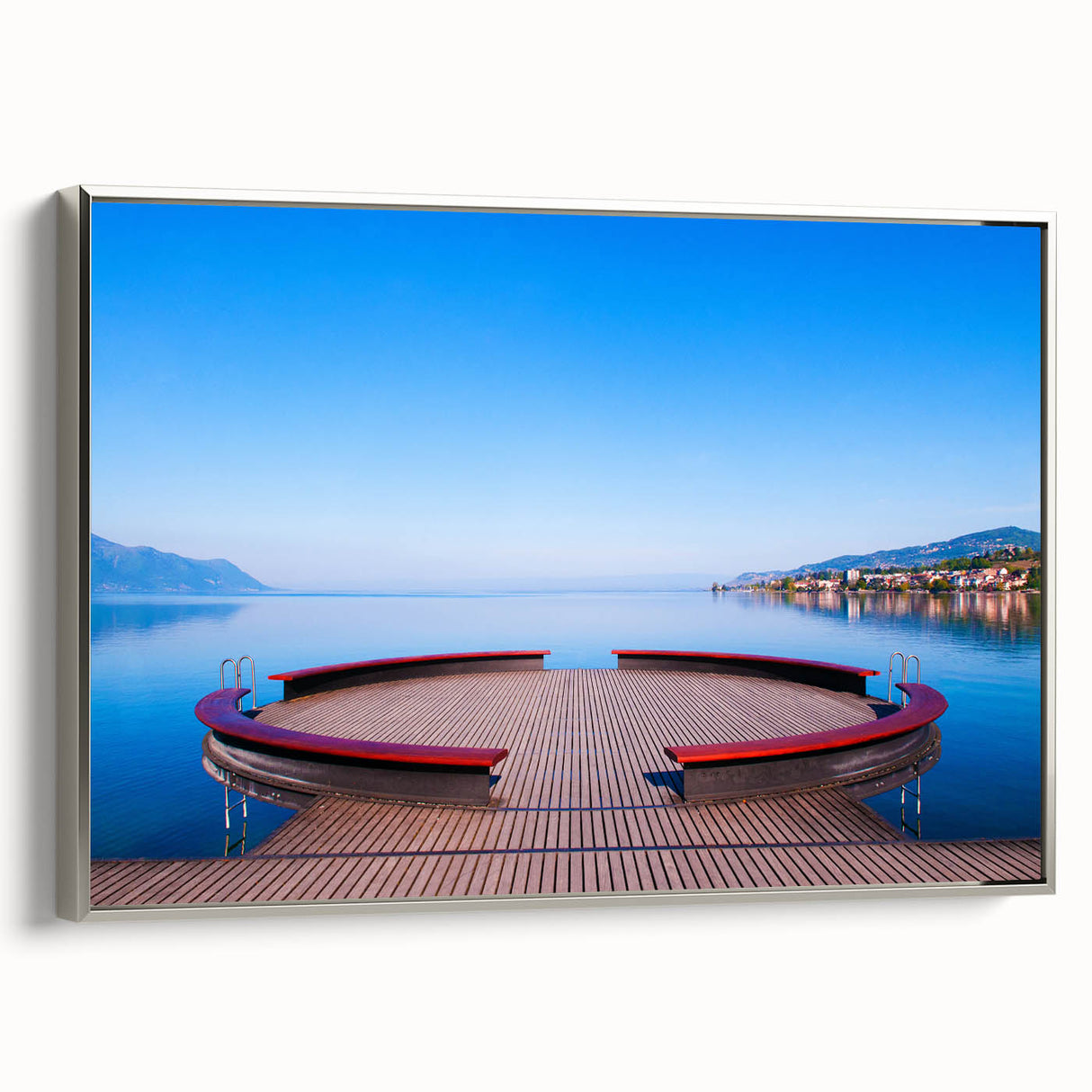 Landscape art painting of Geneva with colorful background on a framed canvas, ideal for living room decor.