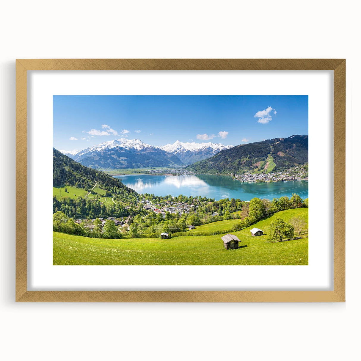 Extra large abstract art print of a textured Swiss landscape in muted earth tones on a framed canvas.