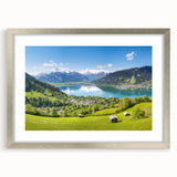 Textured art print depicting an abstract European landscape in muted earth tones, framed in silver, ideal for bedroom decor.
