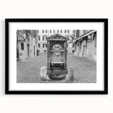 Extra large abstract art print of colorful, textured depiction of the Vatican, framed in black, ideal for living room decor.