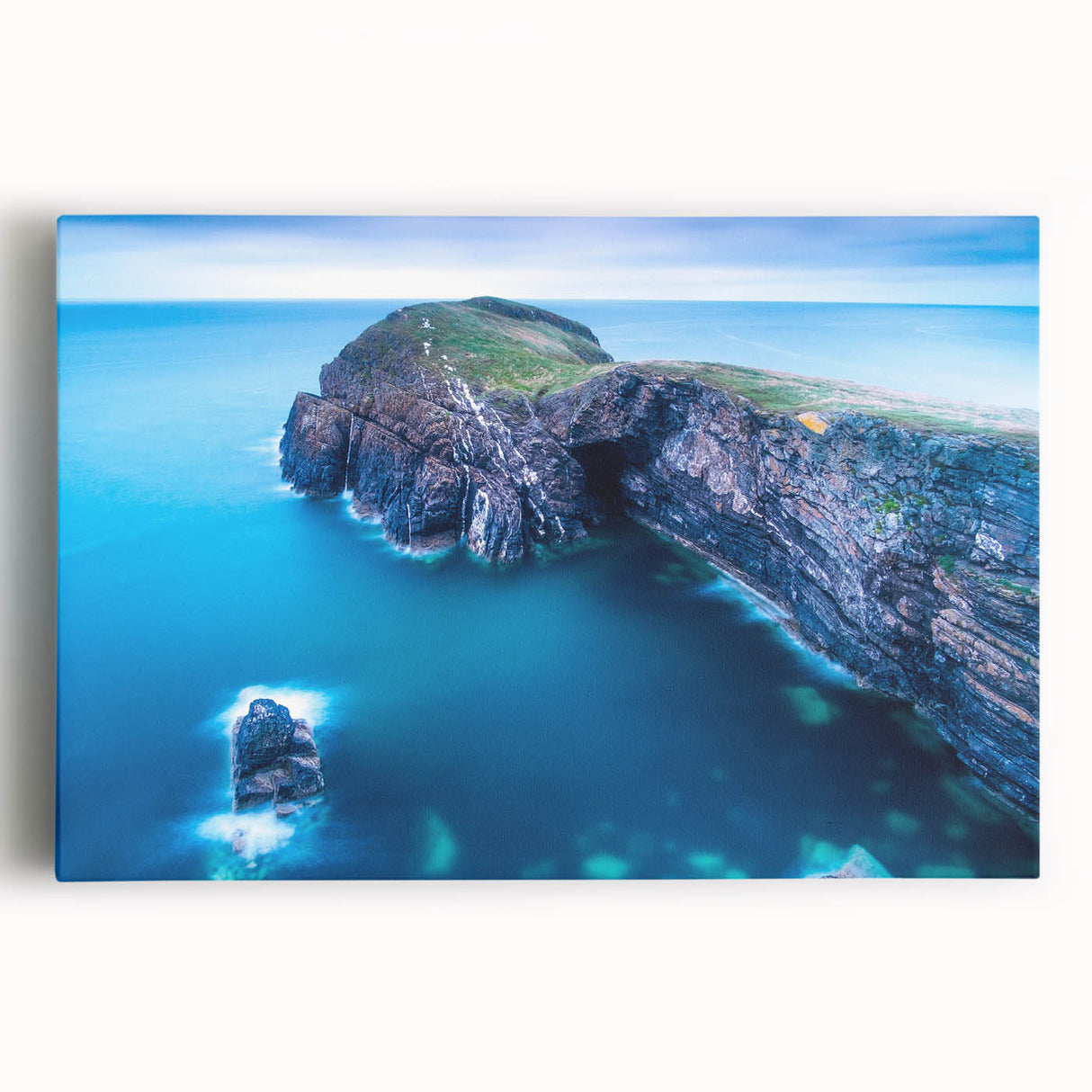 Black and white photograph of a scenic Welsh landscape on a large stretched canvas, ideal for kitchen wall art.