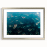 Textured abstract art print of Baja California scenery in muted earth tones on a framed silver mat.