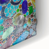 Large abstract depiction of Cabo San Lucas in vibrant blue and green tones on acrylic glass, ideal for dining room art.
