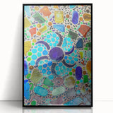 Large abstract wall art of Cabo San Lucas scenery in a mid-century modernist style, framed in black acrylic.