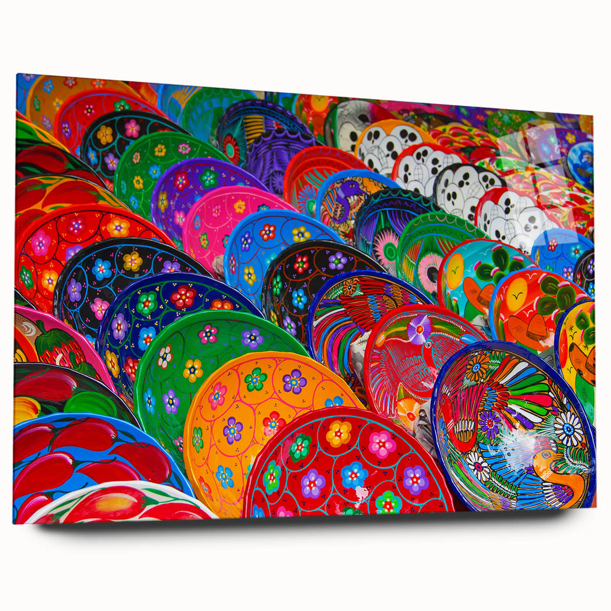 Large abstract wall art of Cancun scenery in vibrant blue and green hues on acrylic glass.