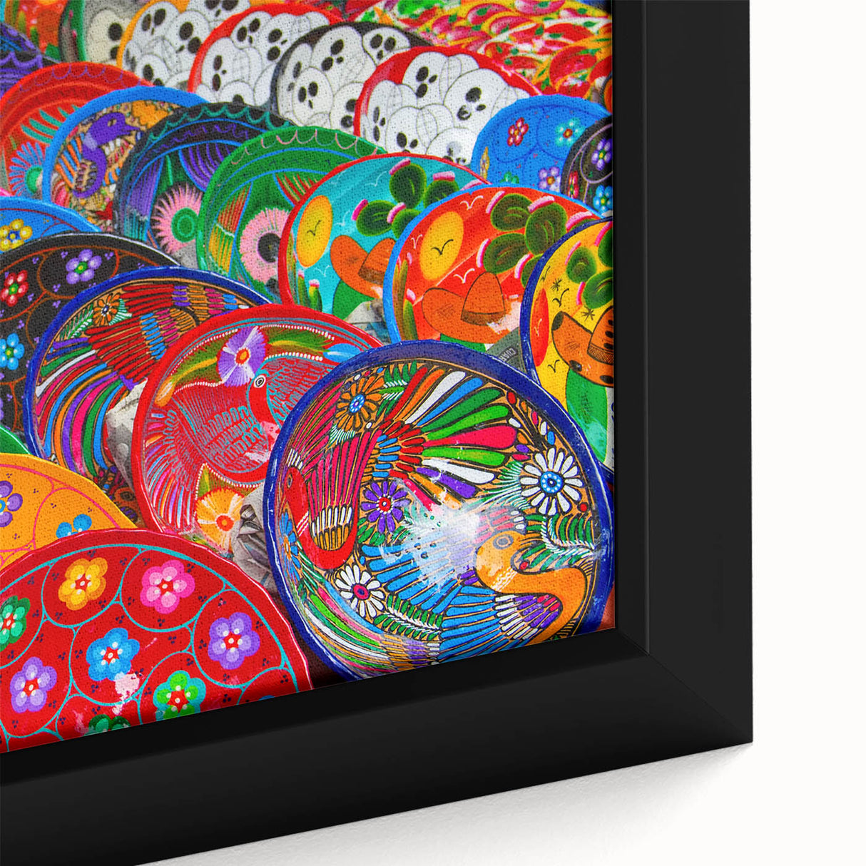 Extra large framed canvas of a textured Cancun scenery in black with colorful accents, ideal for living room decor.