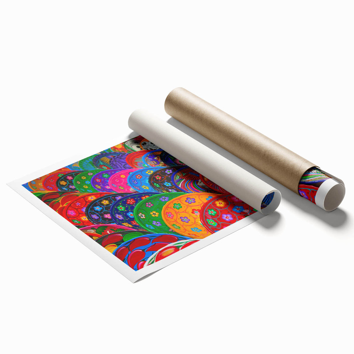 Extra large rolled print of Cancun scenery with vibrant floral elements, ideal for classy bathroom wall art.