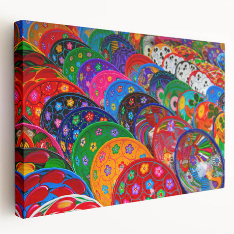 Side view of a stretched canvas depicting a vibrant Cancun scenery, ideal for kitchen wall art.