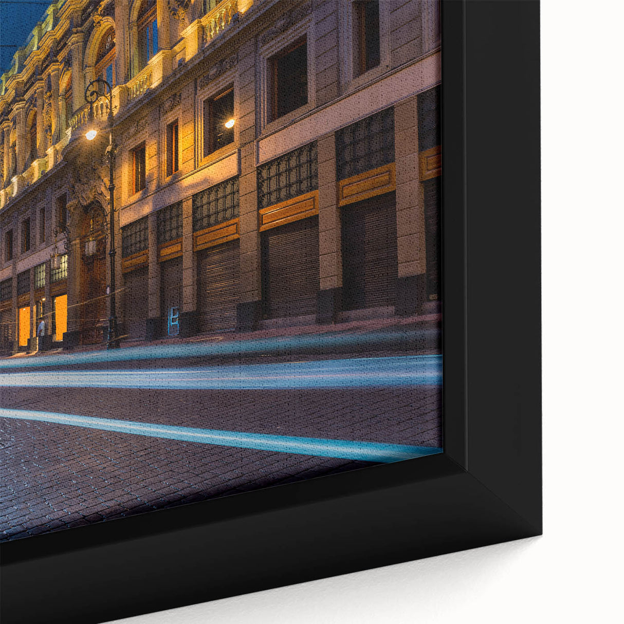 Extra large framed canvas featuring a textured depiction of Mexico City in black with colorful accents.