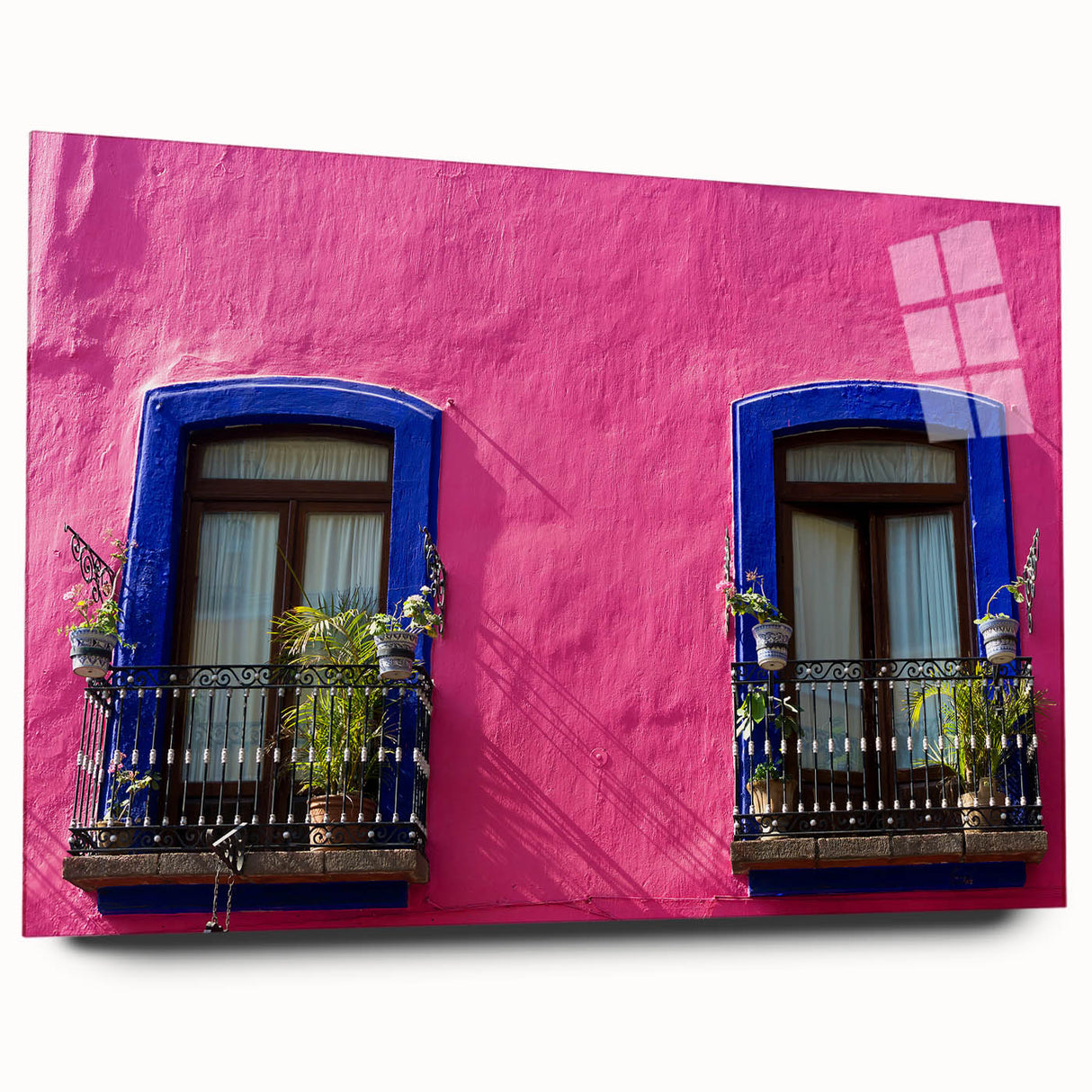 Large abstract wall art depicting a vibrant Mexican Oaxaca landscape on acrylic glass.