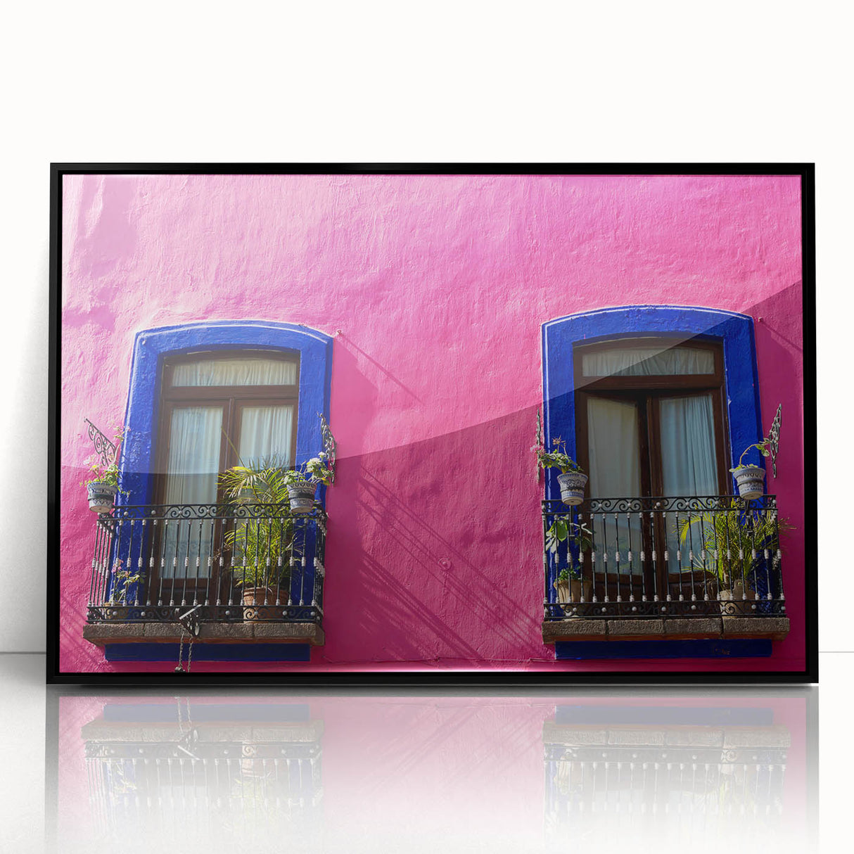 Large abstract wall art depicting a vibrant Oaxaca scenery in acrylic, framed in black, ideal for modern art wall decor.