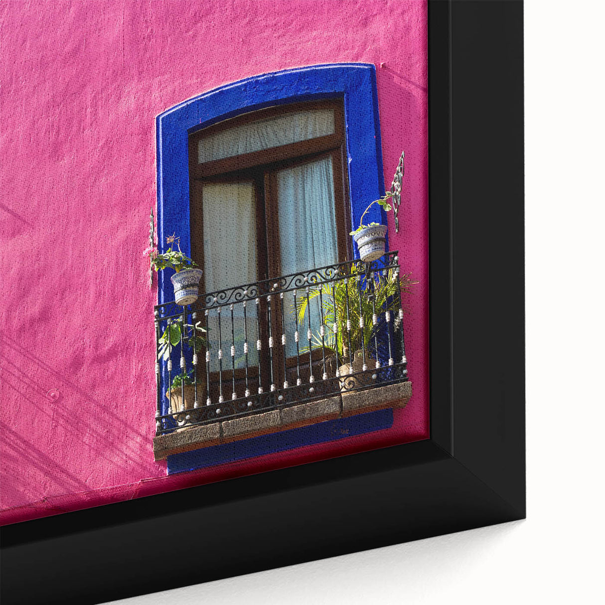 Extra large framed canvas featuring a textured depiction of Oaxaca scenery in vibrant colors, ideal for living room decor.