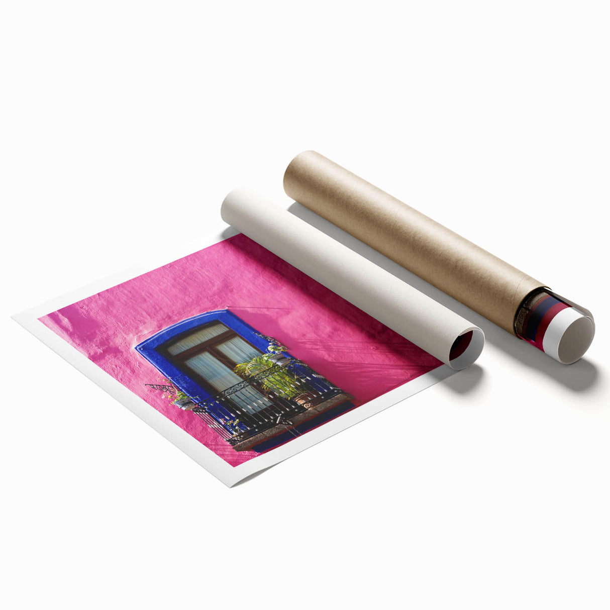 Extra large rolled print of Oaxaca scenery with vibrant floral designs, ideal for classy bathroom wall art.