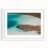 Large abstract wall art depicting a vibrant Quintana Roo scenery in a white framed mat.