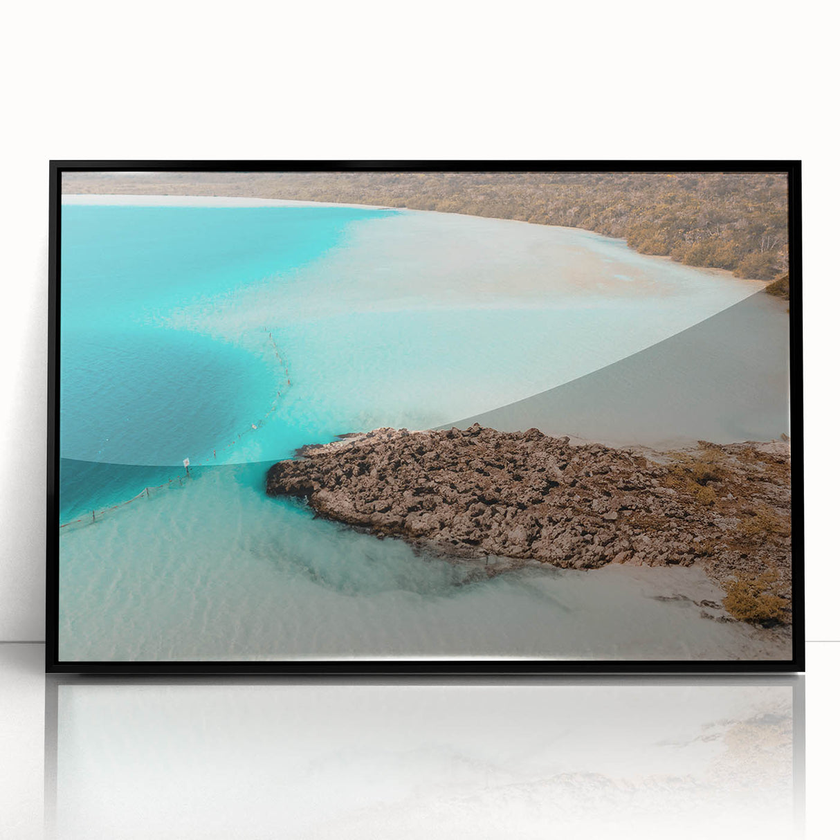 Large abstract wall art depicting a vibrant Quintana Roo scenery on a black framed acrylic, ideal for modern art wall decor.