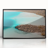 Large abstract wall art depicting a vibrant Quintana Roo scenery on a black framed acrylic, ideal for modern art wall decor.
