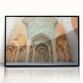 Large abstract wall art depicting a Middle Eastern scenery in muted earth tones on a framed acrylic.