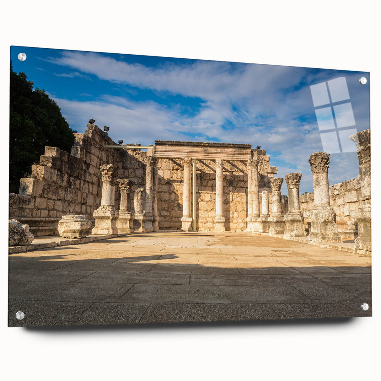 Acrylic glass print of a Middle Eastern landscape in muted earth tones, ideal for bedroom or dining room decor.