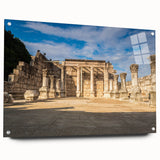 Acrylic glass print of a Middle Eastern landscape in muted earth tones, ideal for bedroom or dining room decor.