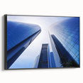 Framed canvas of a black and white vintage poster art featuring the Abu Dhabi skyline, suitable for bedroom wall placement.