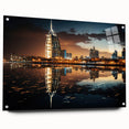 Acrylic print of the Burj Al Arab with muted blue and white tones, ideal for modern bedroom or dining room decor.