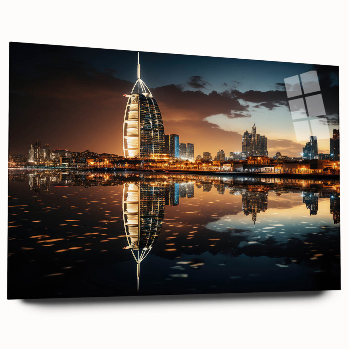 Acrylic print of the Burj Al Arab with soft blue and white tones, ideal for bedroom or dining room art.