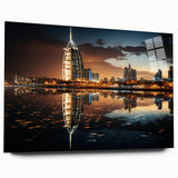 Acrylic print of the Burj Al Arab with soft blue and white tones, ideal for bedroom or dining room art.