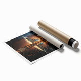 Extra large rolled print of Burj Al Arab with floral accents in pastel shades, ideal for classy bathroom wall art.