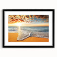 Extra large abstract art print of vivid, colorful scenery of French Polynesia on textured canvas, framed in black.