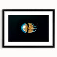 Extra large abstract art print featuring vibrant, textured colors of Micronesia scenery on a black framed canvas.