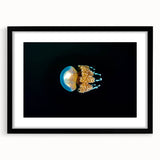 Extra large abstract art print featuring vibrant, textured colors of Micronesia scenery on a black framed canvas.