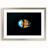 Textured abstract art print of oceanic scenery in muted blue and green on a framed canvas, suitable for bedroom art.