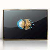 Large art print of a mid-century modernist oceanic scene in gold tones on acrylic, ideal for modern nursery wall decor.