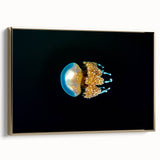 Framed canvas featuring a vintage-style black and gold landscape painting, ideal for bedroom wall art.