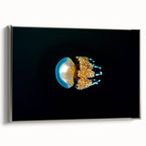 Landscape art painting of a Micronesian scenery on a framed canvas, featuring vibrant ocean blues with black accents.