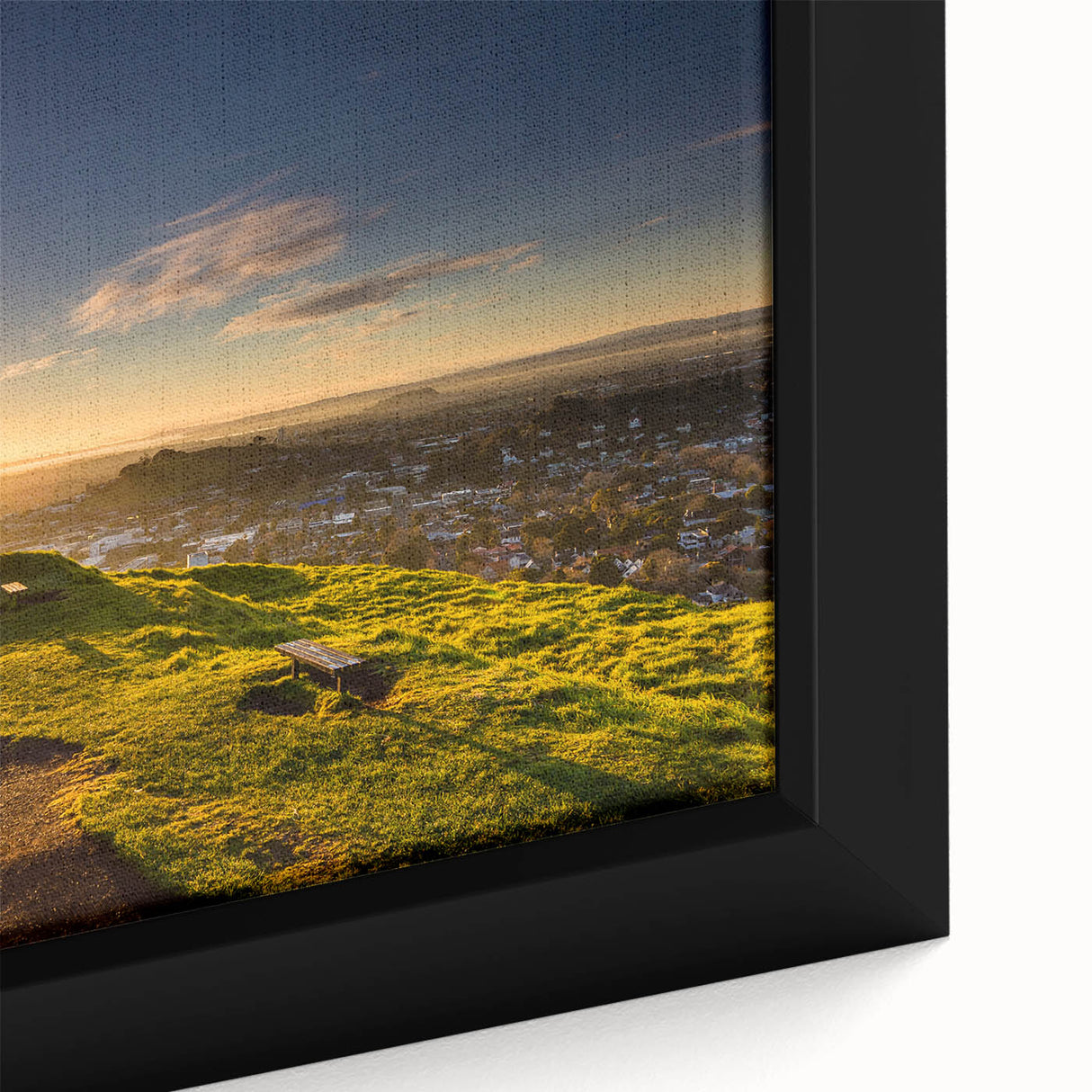 Extra large framed canvas depicting Auckland's skyline in black with colorful, textured highlights.