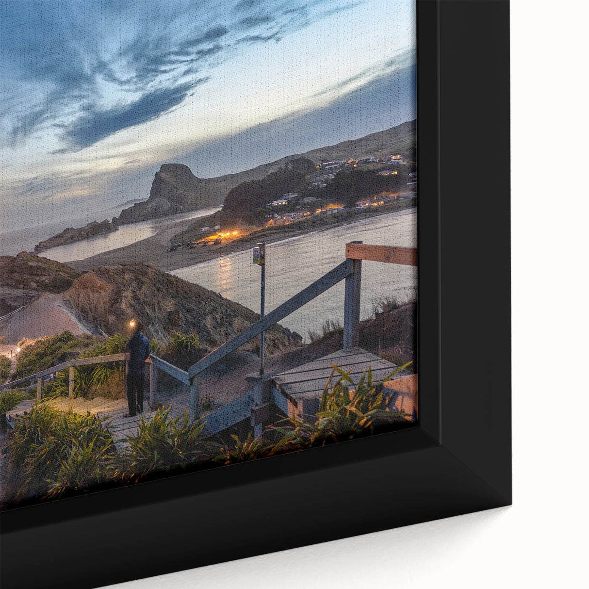 Extra large framed canvas featuring a textured depiction of Wellington, New Zealand in black with colorful accents.