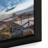 Extra large framed canvas featuring a textured depiction of Wellington, New Zealand in black with colorful accents.