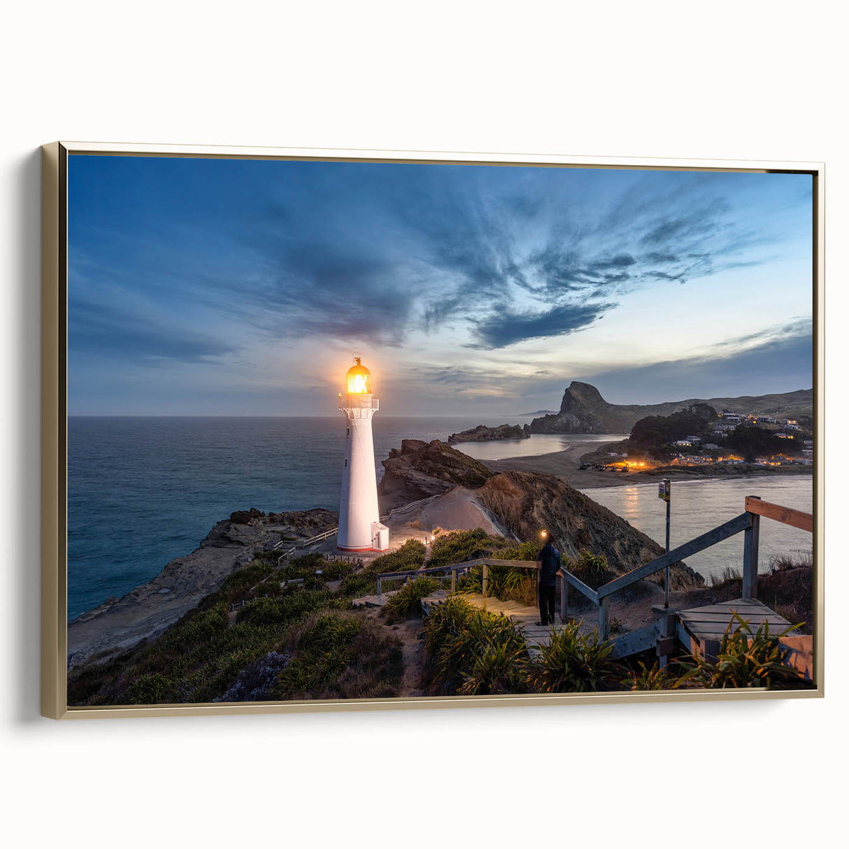 Framed canvas of a vintage-style Wellington, New Zealand landscape in muted black and gray, ideal for bedroom wall art.