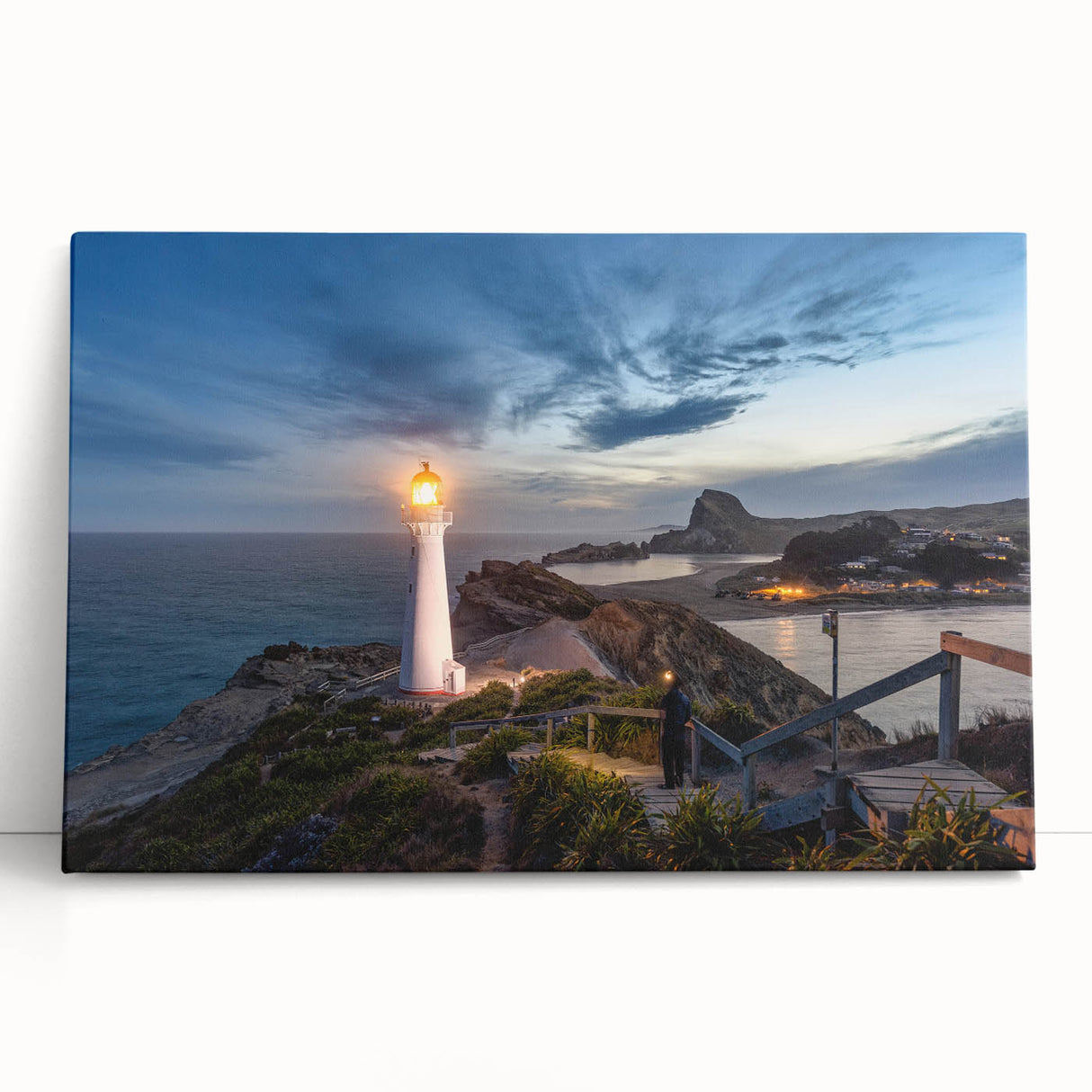 Black and white photograph of Wellington's cityscape on stretched canvas, ideal for kitchen wall art.