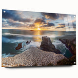 Acrylic print of a large abstract depiction of New Zealand's West Coast, in muted blue and green tones.