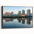 Black and white framed canvas of Buenos Aires landscape, featuring vintage poster art style, ideal for bedroom decor.