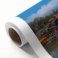 Art deco poster of Santiago skyline in pastel shades on rolled canvas, suitable for nursery wall art.