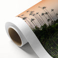Art deco style poster of a Colombian landscape in pastel colors on rolled canvas.