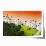 Rolled print of a Colombian landscape with vibrant green and earth tones, ideal for art wall dining room.