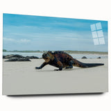 Large abstract wall art depicting the Galapagos scenery in muted earth tones on acrylic glass.