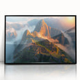 Large abstract wall art of Machu Picchu in muted earth tones on a framed acrylic, suitable for modern art wall decor.